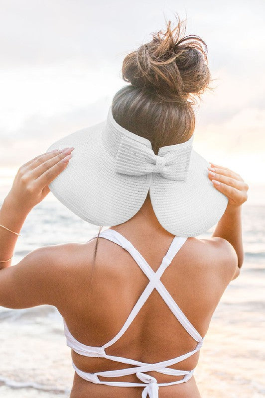 Stay chic with this women's foldable wide brim sun visor, accented with a beautiful bow.