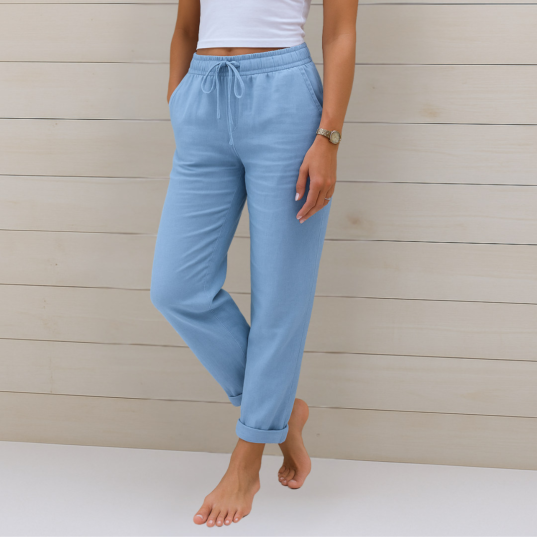Women's comfort-fit straight-leg trousers with drawstring. Perfect for casual, everyday wear & ultimate comfort.