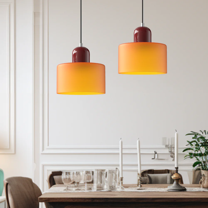 Elegant retro pendant lamp, clear glass shade, adjustable cord for vintage ceiling light.