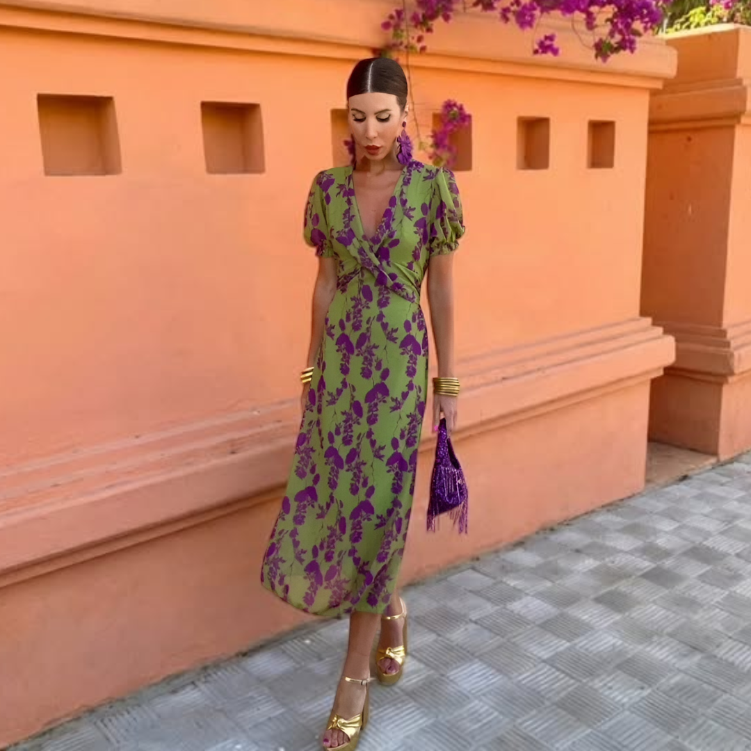 Versatile women's flowy dress, a summer maxi that transitions from casual beachwear to elegant evening style.