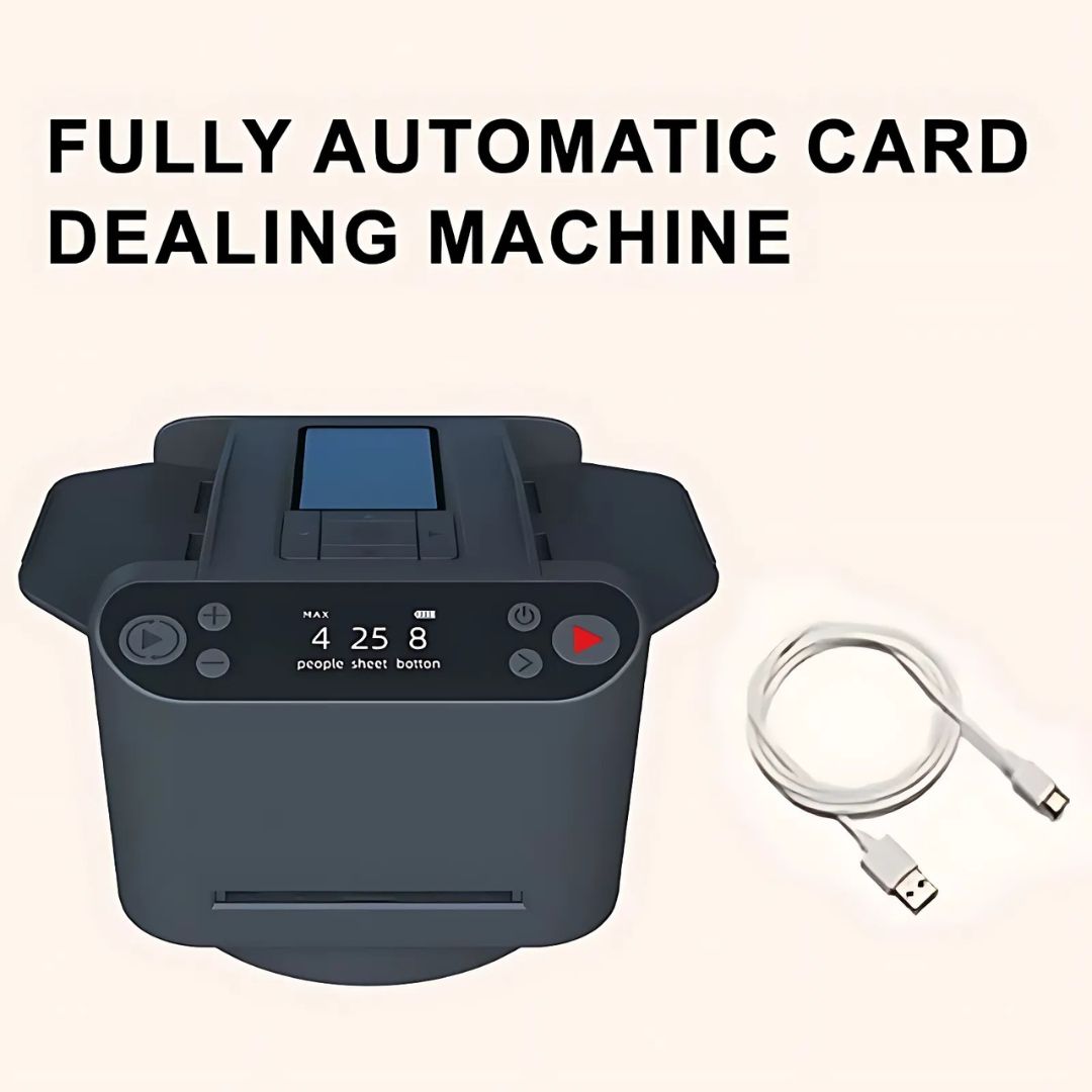 Automatic card dealer machine in action, shuffling cards for a lively game night.