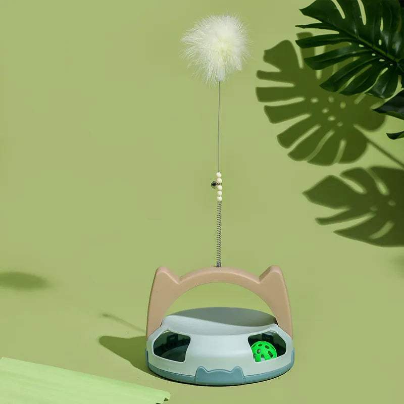 Engaging interactive cat toy with feather & rolling ball, ideal for kitten play & active house pets.