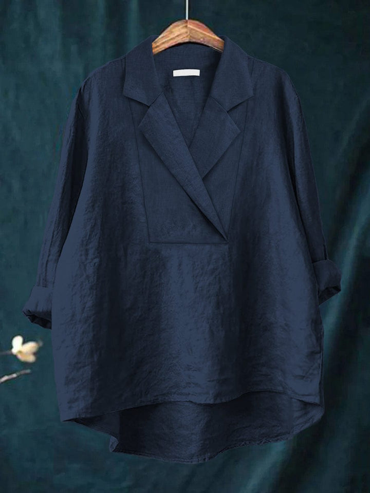 Stylish lapel neck women's blouse, a versatile long-sleeve top offering an elegant, polished look.