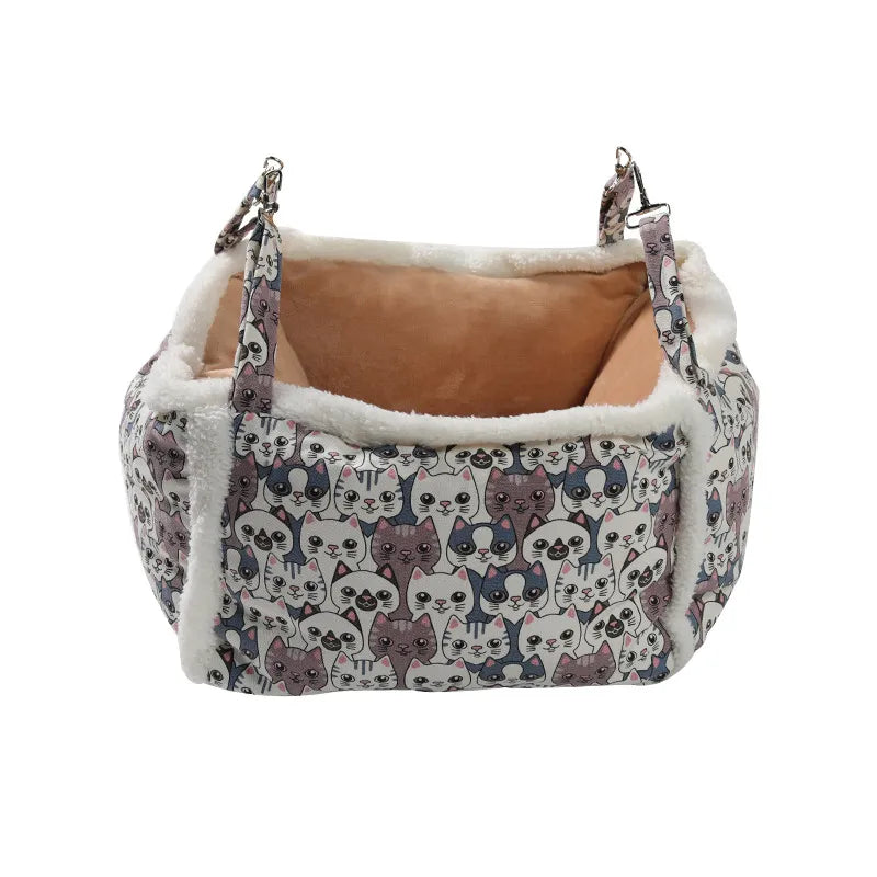 Cute patterned cat bed basket, a soft pet furniture piece providing cozy comfort for cats.