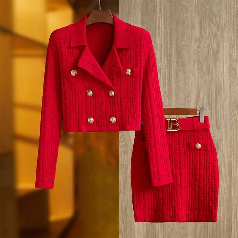 Women's Double-Breasted Top and Skirt Set