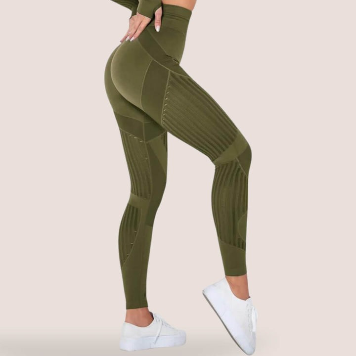Front view of women's slimming high-waist leggings, anti-cellulite seamless fit for activewear.