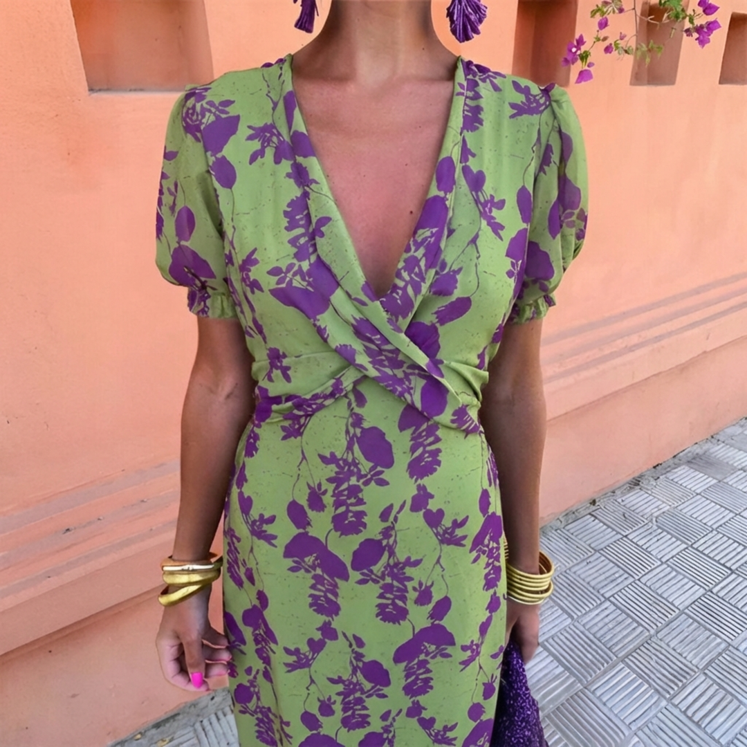 Casual women's comfort dress, a lightweight flowy maxi for warm weather. Perfect spring/summer vacation wear.