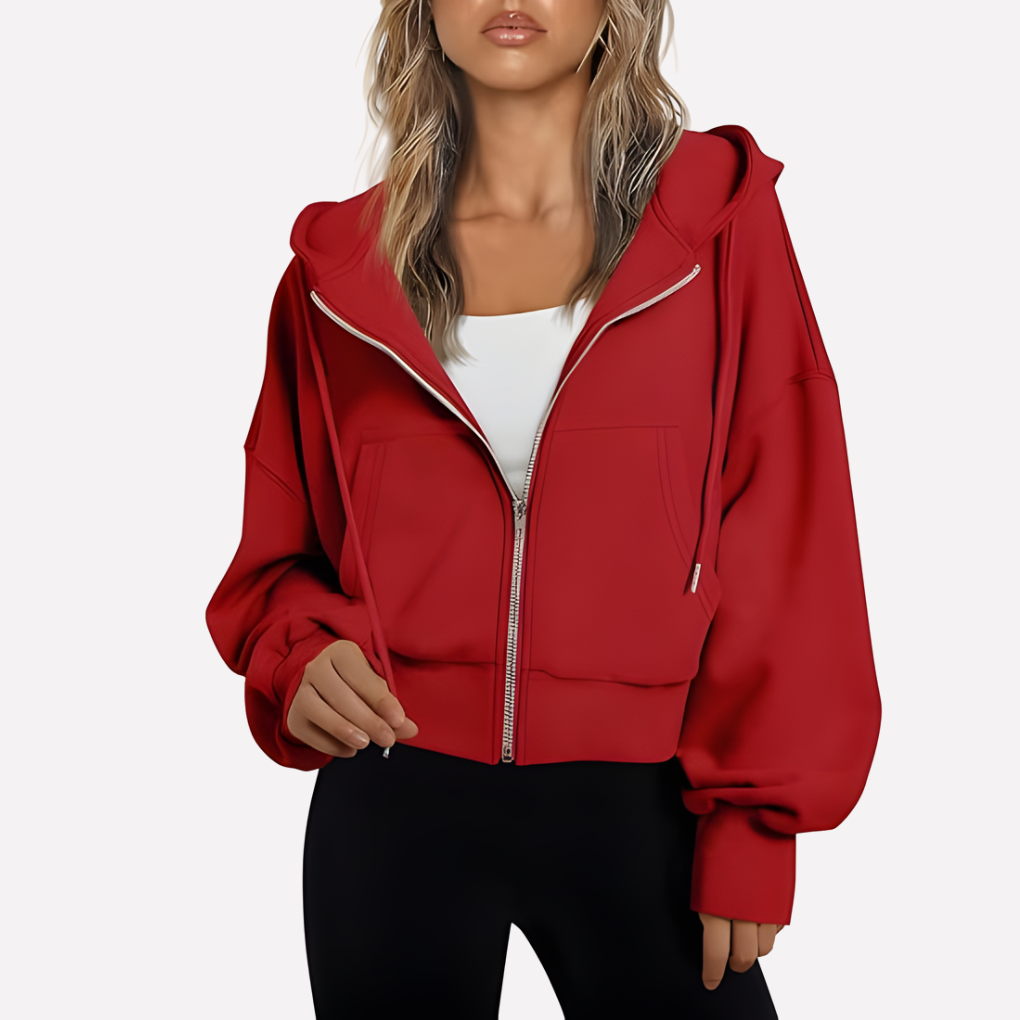Versatile women's cropped drawstring hoodie, a relaxed fit for street style.