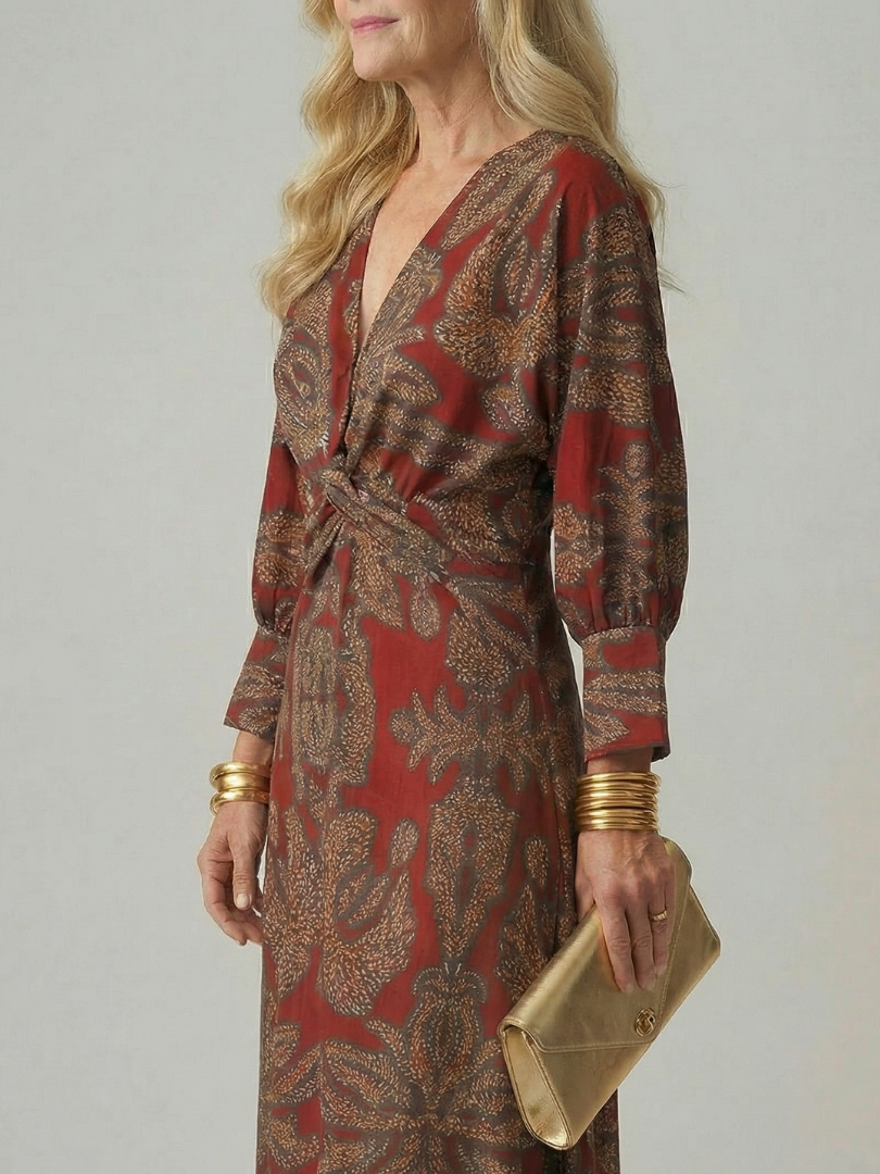 Versatile women's long sleeve midi wrap dress, natural, ideal for everyday fashion.