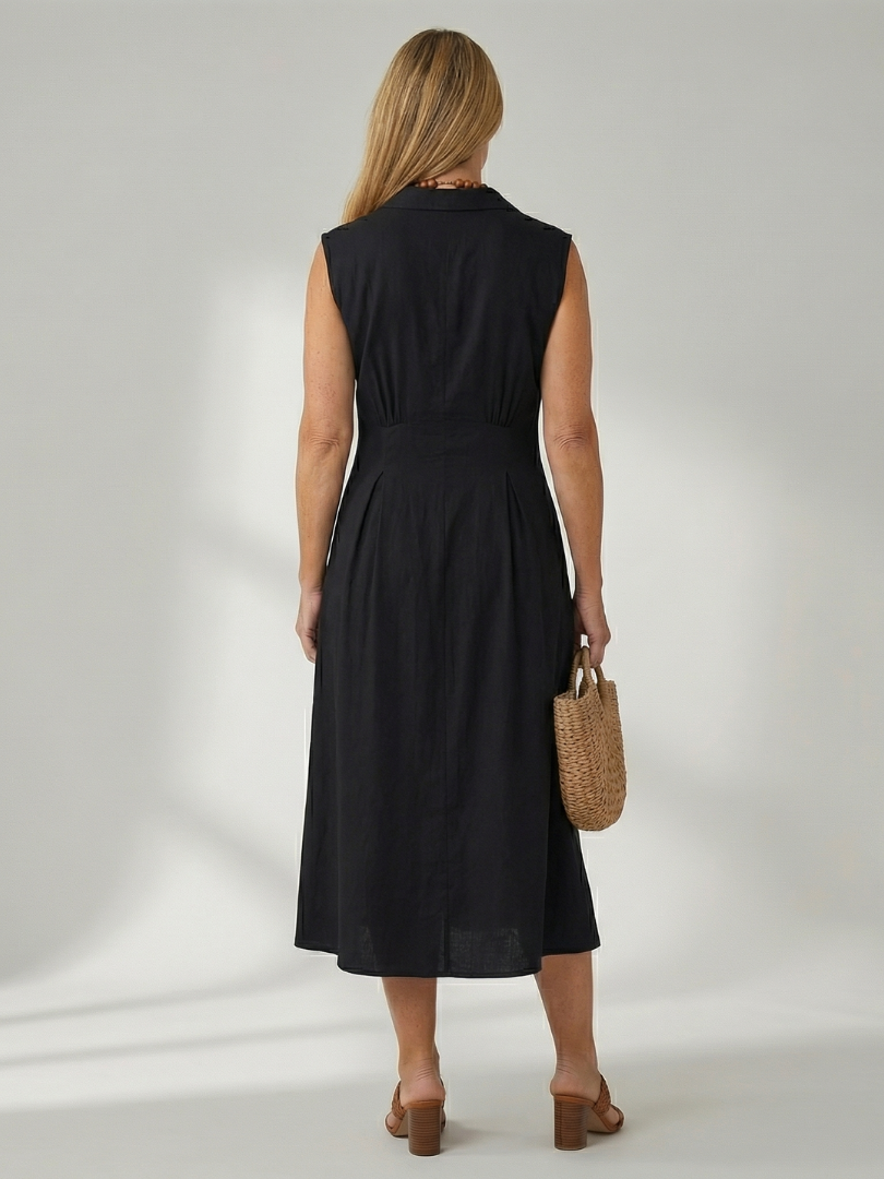 Women's fashion midi dress, sleeveless design, buttoned front for an effortless look.
