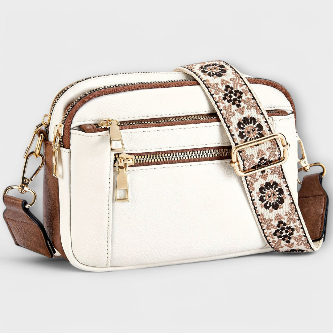 Versatile women's retro shoulder bag, vegan leather, with a distinctive boho adjustable crossbody strap.