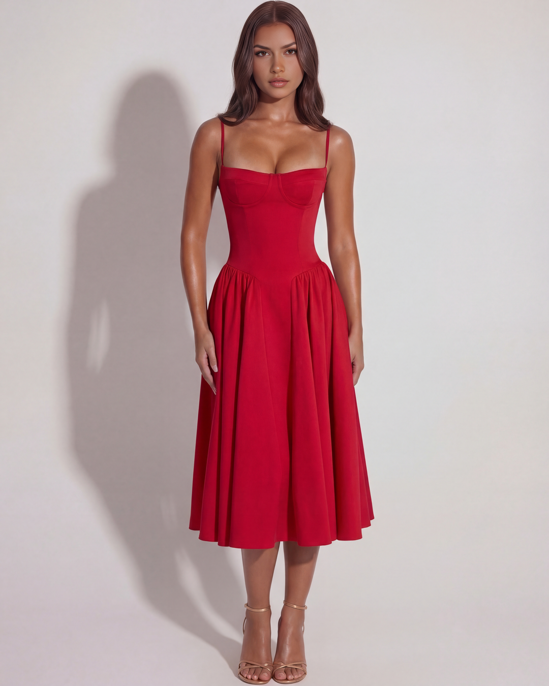 Elegant women's summer midi dress with sweetheart neckline, perfect for parties & vacation.