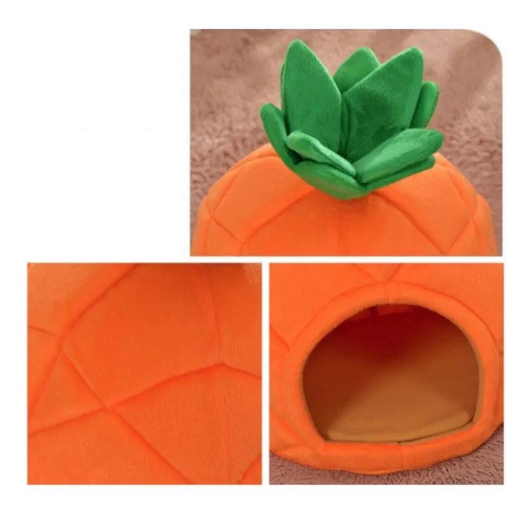 Unisex pineapple cat cave, a warm & cozy pet bed for small dogs & cats to snuggle.