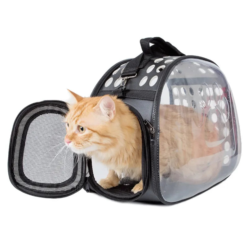 Durable portable pet travel bag with viewing window. Safe dog & cat carrier for car trips, small to medium pets.