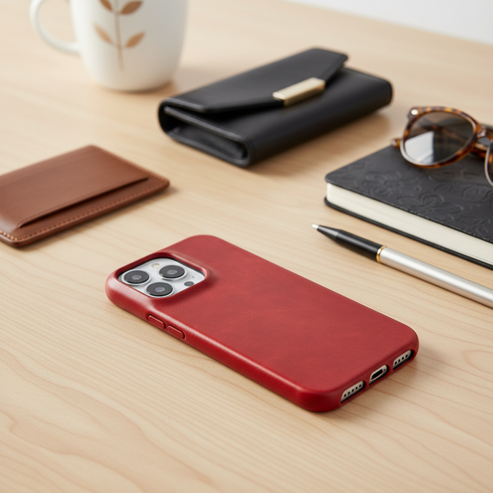 Durable shockproof leather iPhone case ensures ultimate device protection & slim fit.