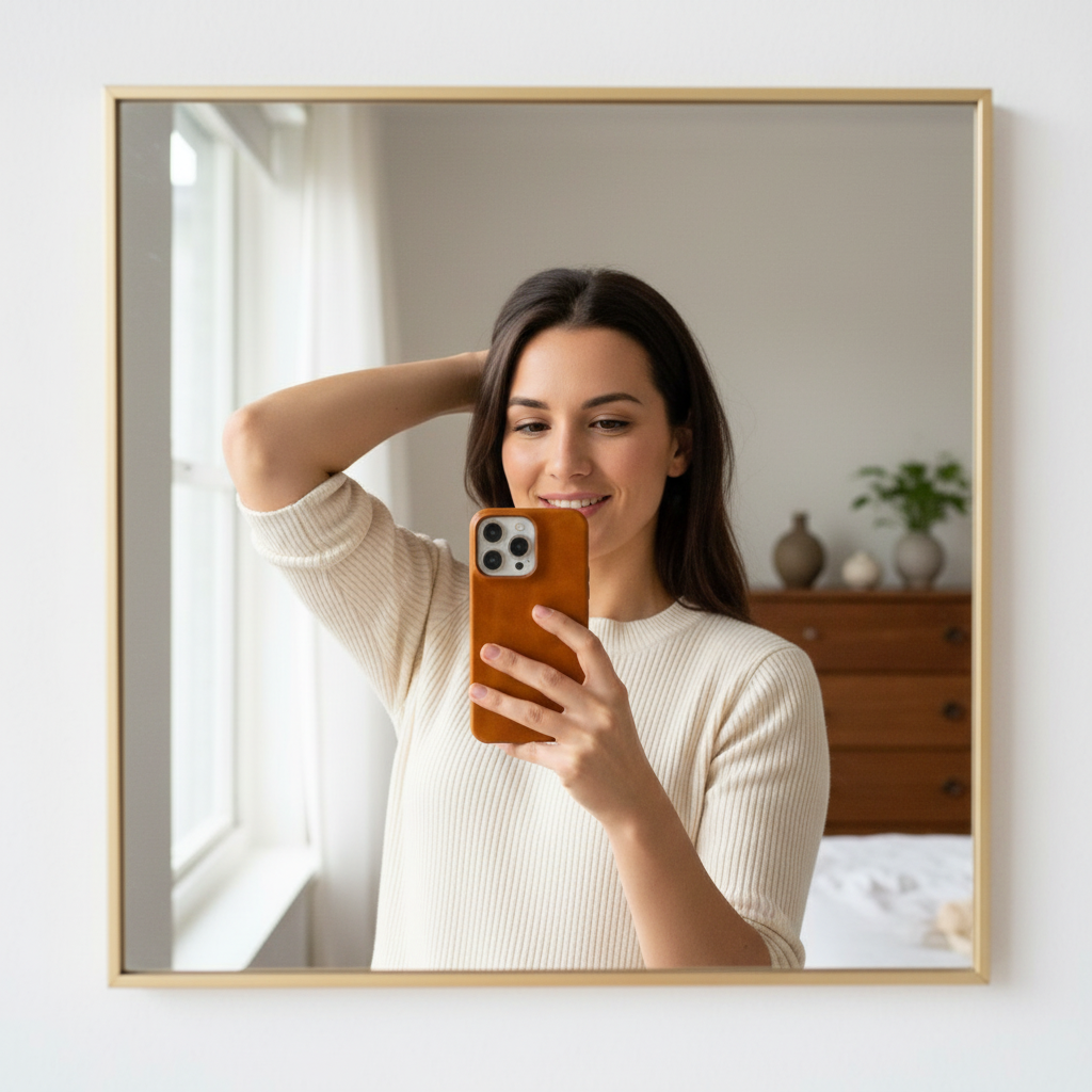 Sleek leather iPhone case, everyday protection, slim fit, and shock-absorbing design.