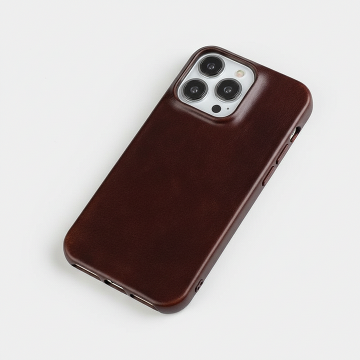 Shockproof leather iPhone cover provides reliable device protection & slim fit.