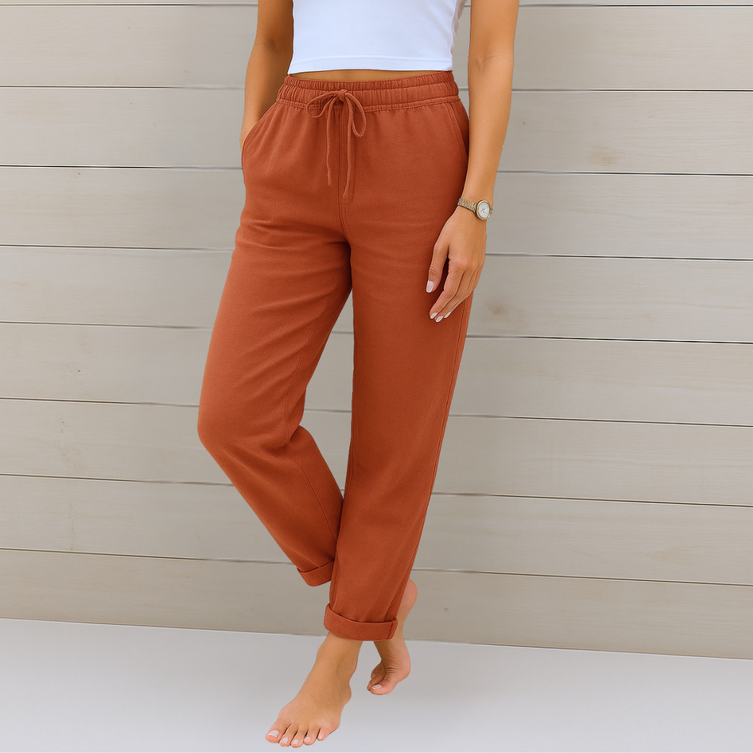Stylish straight-leg women's trousers. Features a comfortable drawstring waist for fashion & ease.