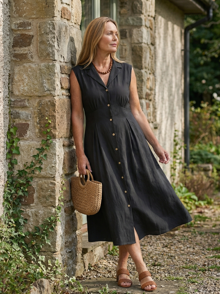 Comfortable & stylish women's midi dress, stack buttons, perfect for any casual occasion.