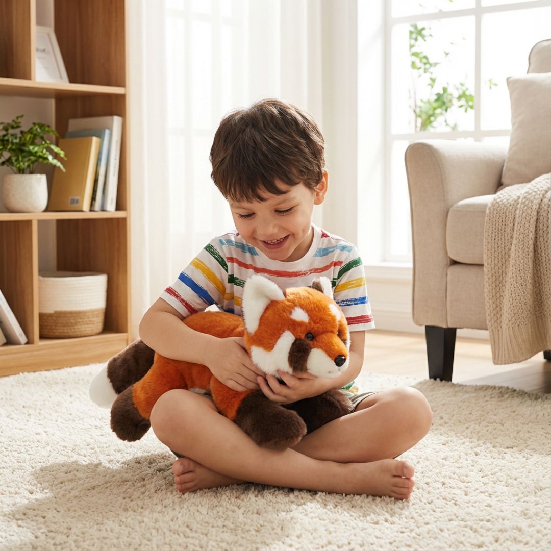 Red panda plush long cuddle pillow, a comforting gift idea.