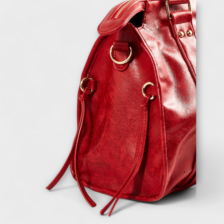 Durable cherry red vegan leather women's laptop tote, an elegant and practical daily work or travel bag.