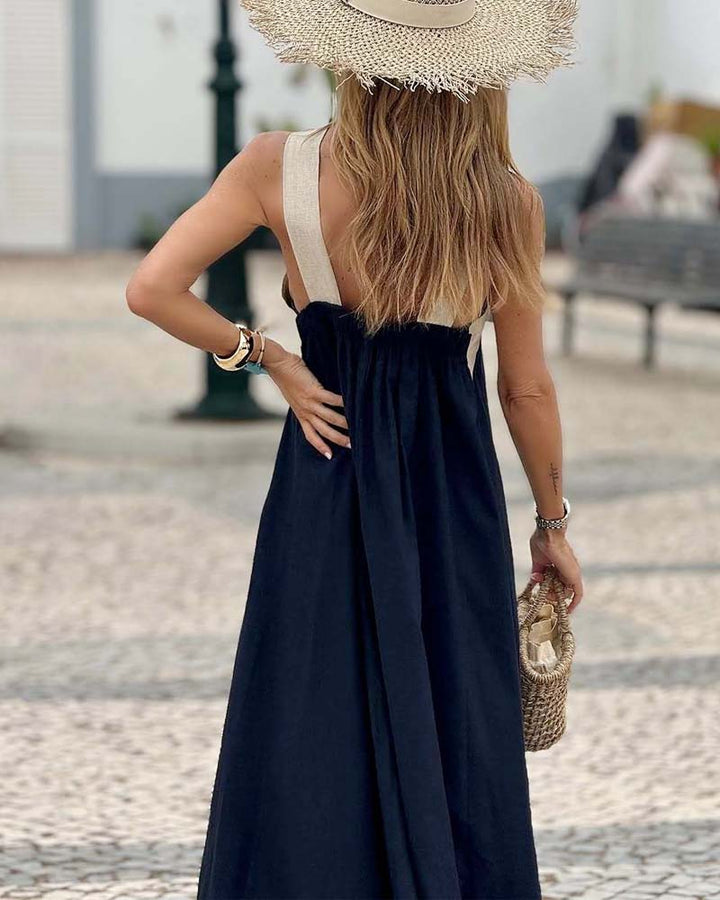Chic black halter cross-neck elegant summer dress, a versatile piece for women's casual fashion.