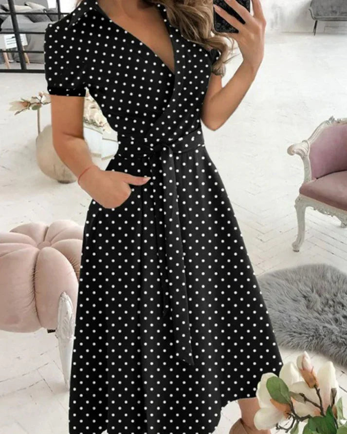 Graceful women's elegant V-neck midi dress, perfect for sophisticated style, party wear & comfortable fashion.
