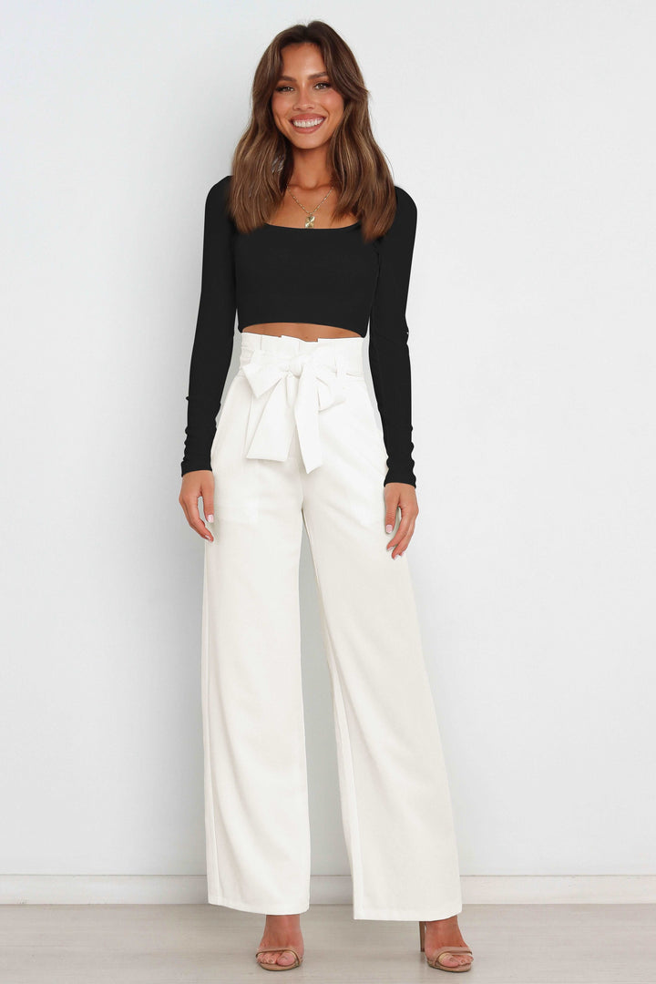 Stylish women's high waist paperbag pants, featuring a cute bow & comfortable wide leg.