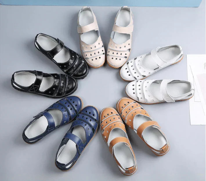 Comfortable women's slip-on sandals, ideal for arch support & foot pain relief. Stylish summer walking shoes.