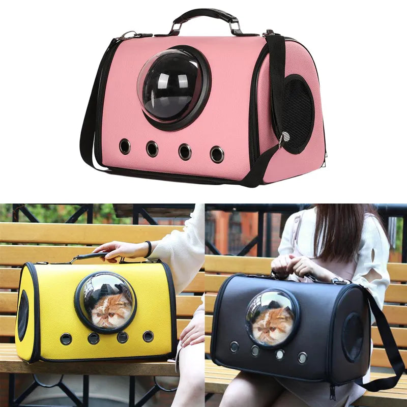 Premium pet carrier bag for small dogs & cats, featuring a clear viewing window for car journeys.