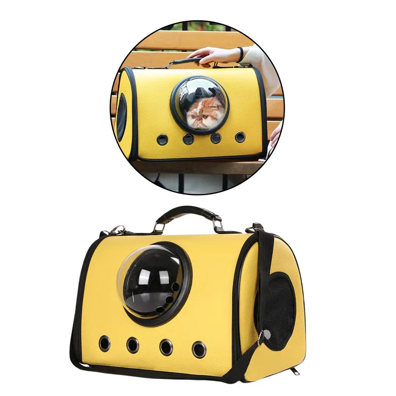 Versatile pet carrier for cats & small dogs, with an integrated viewing window for car adventures.