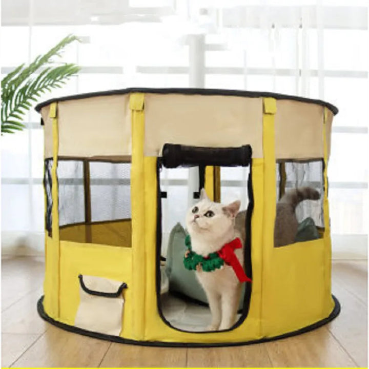 Foldable pet tent with carry bag for indoor/outdoor use, perfect for small dogs & cats.