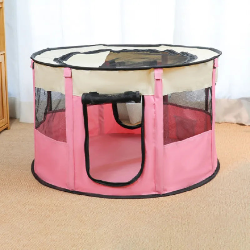 Portable dog house & cat bed with mesh windows, ideal for pet travel & outdoor adventures.
