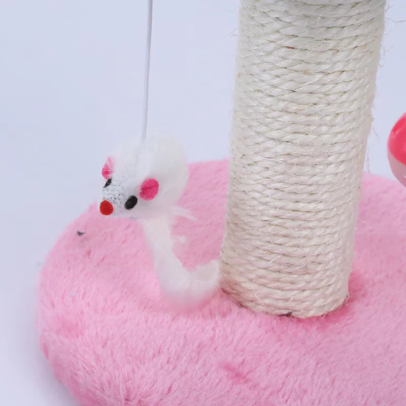 Interactive cat toy: attached mouse on a spring for endless entertainment & stimulating playful instincts on scratching post.