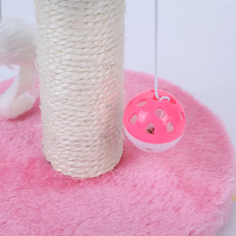 Playful cat enjoying the interactive scratching post with mouse toy, perfect for claw care & entertainment. Pet supplies.