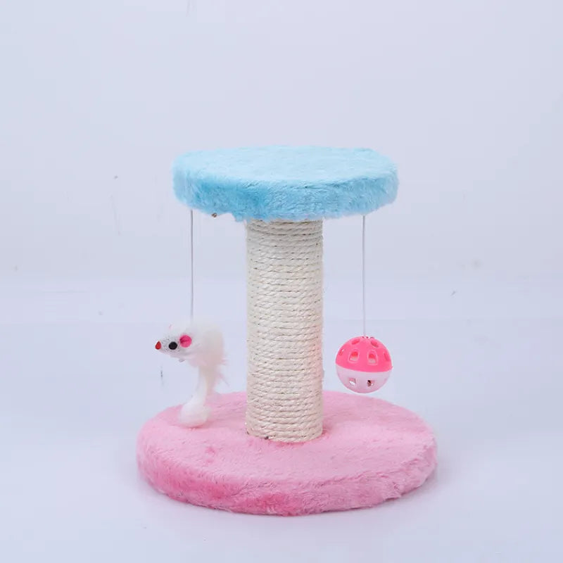 Stylish cat scratching post with sisal material & engaging mouse toy, essential pet supplies for playful cats & claw health.