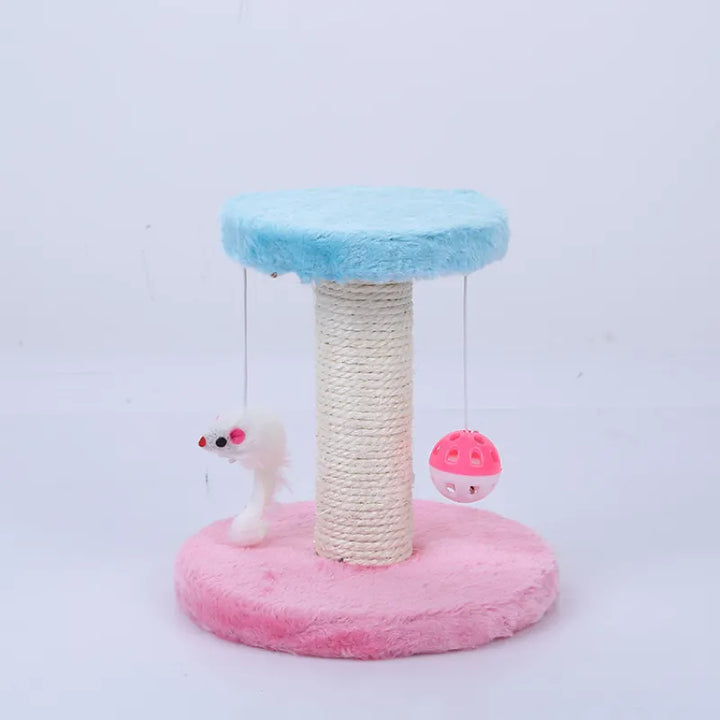 Stylish cat scratching post with sisal material & engaging mouse toy, essential pet supplies for playful cats & claw health.