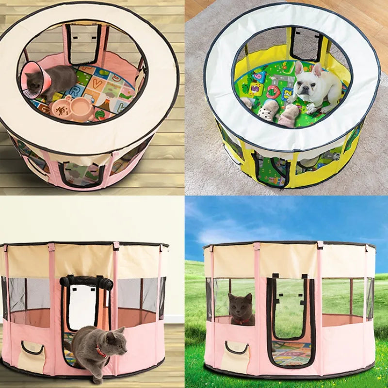 Convenient foldable pet bed, doubles as a portable dog house or cat shelter with carry bag.