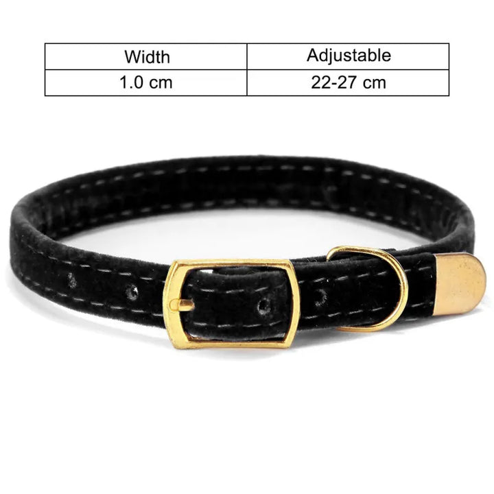 Luxury cat velour collar with golden buckle, a soft & adjustable pet accessory for elegant cats.