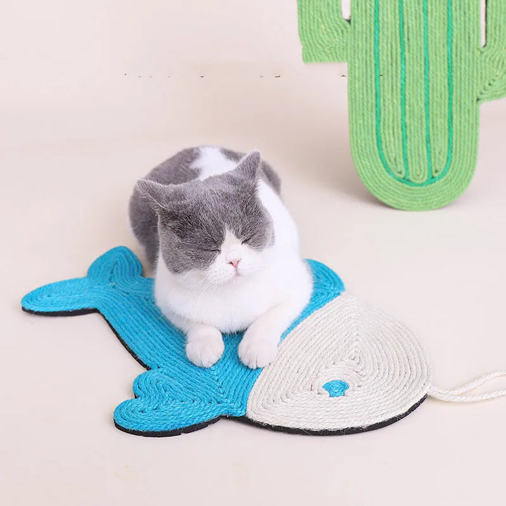 Close-up of durable sisal cat scratching mat texture, ideal for feline claw care and pet play toy.