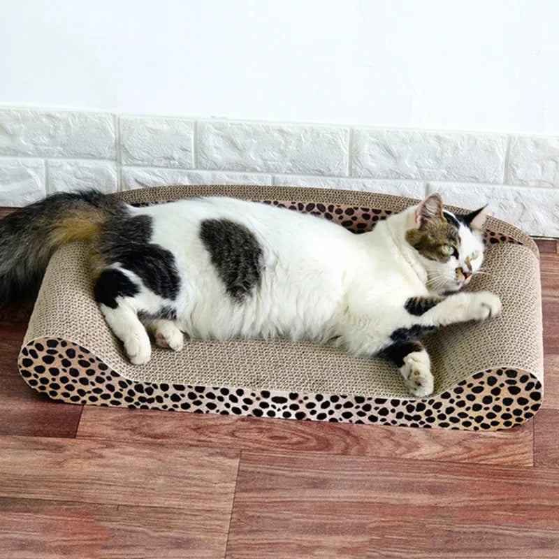 Leopard print cat scratching mat for play & rest. Durable furniture protector & stylish pet accessory.