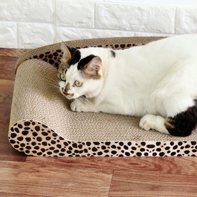 Durable cat scratching mat with fierce leopard pattern. Essential furniture protector & play area for active cats.