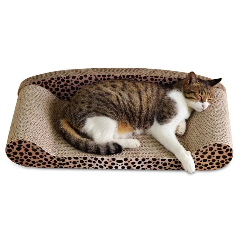 Engaging leopard print cat scratcher mat. Provides a cozy lounge & irresistible scratch surface for feline fun.