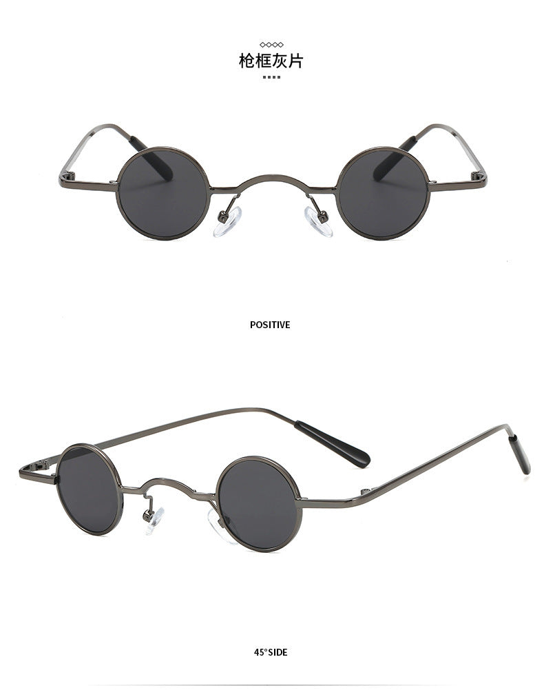 Men's retro round frame sunglasses shown on a model, showcasing their stylish and vintage appeal.