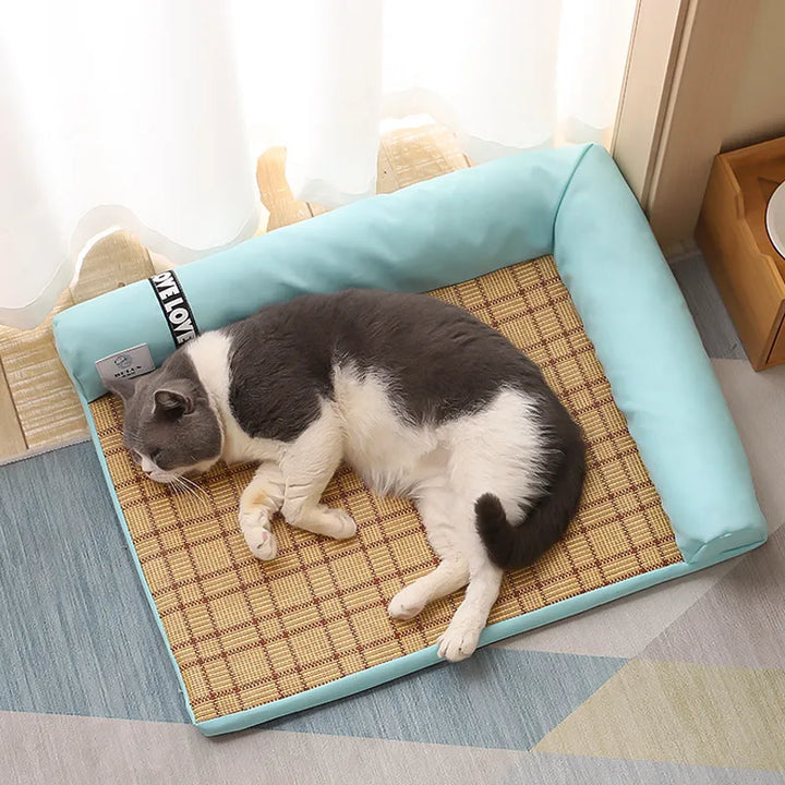 Green Cozy Corner Pet Bed with soft edges for ultimate comfort, ideal for small dogs & cats, washable.