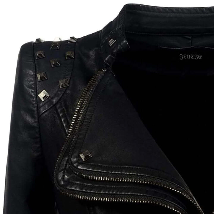 Women's Fitted Studded Biker Leather Jacket