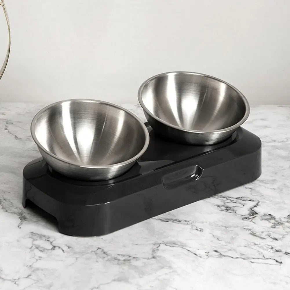 Dishwasher safe, elevated double stainless steel cat bowls for food & water. Hygienic pet feeder.