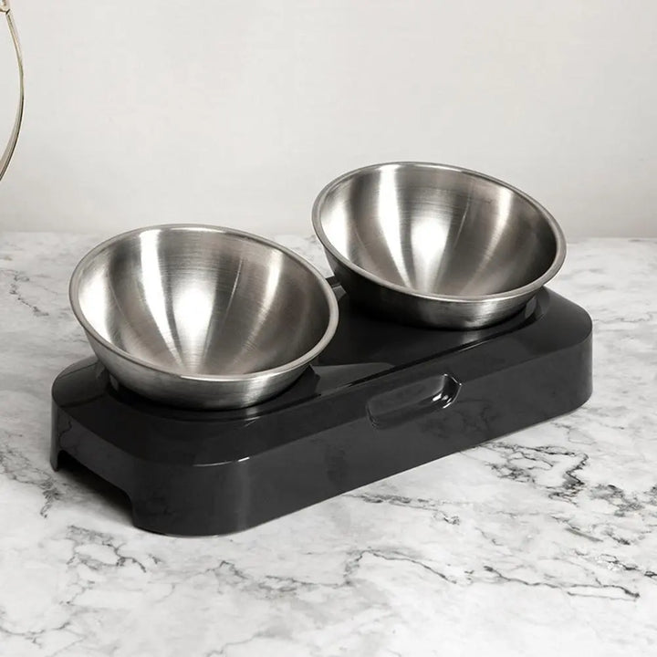 Dishwasher safe, elevated double stainless steel cat bowls for food & water. Hygienic pet feeder.