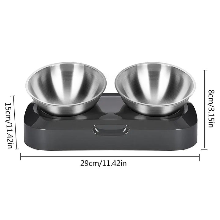 Premium elevated double cat bowls. Stainless steel food & water feeder, ergonomic & dishwasher safe.