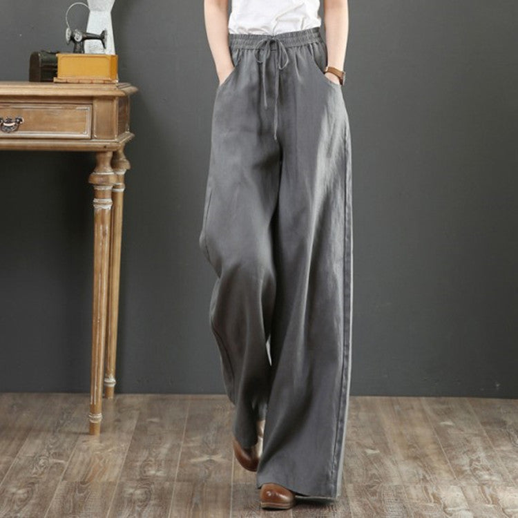 Comfortable women's wide leg trousers with elastic waistband, perfect for everyday casual wear.